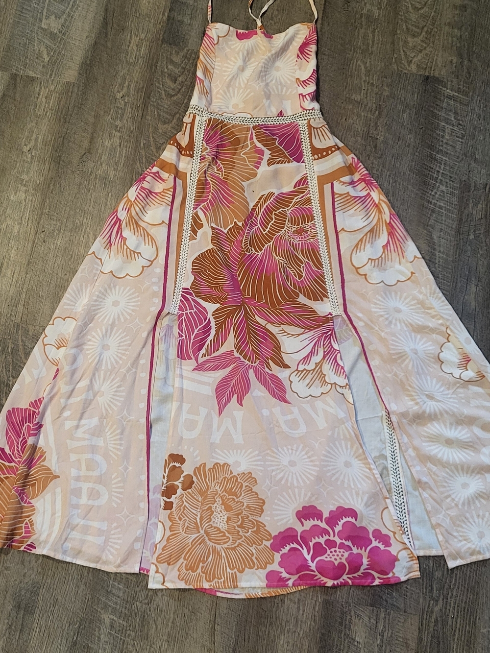 Maaji Floral Halter Maxi Dress - Pink & Brown
